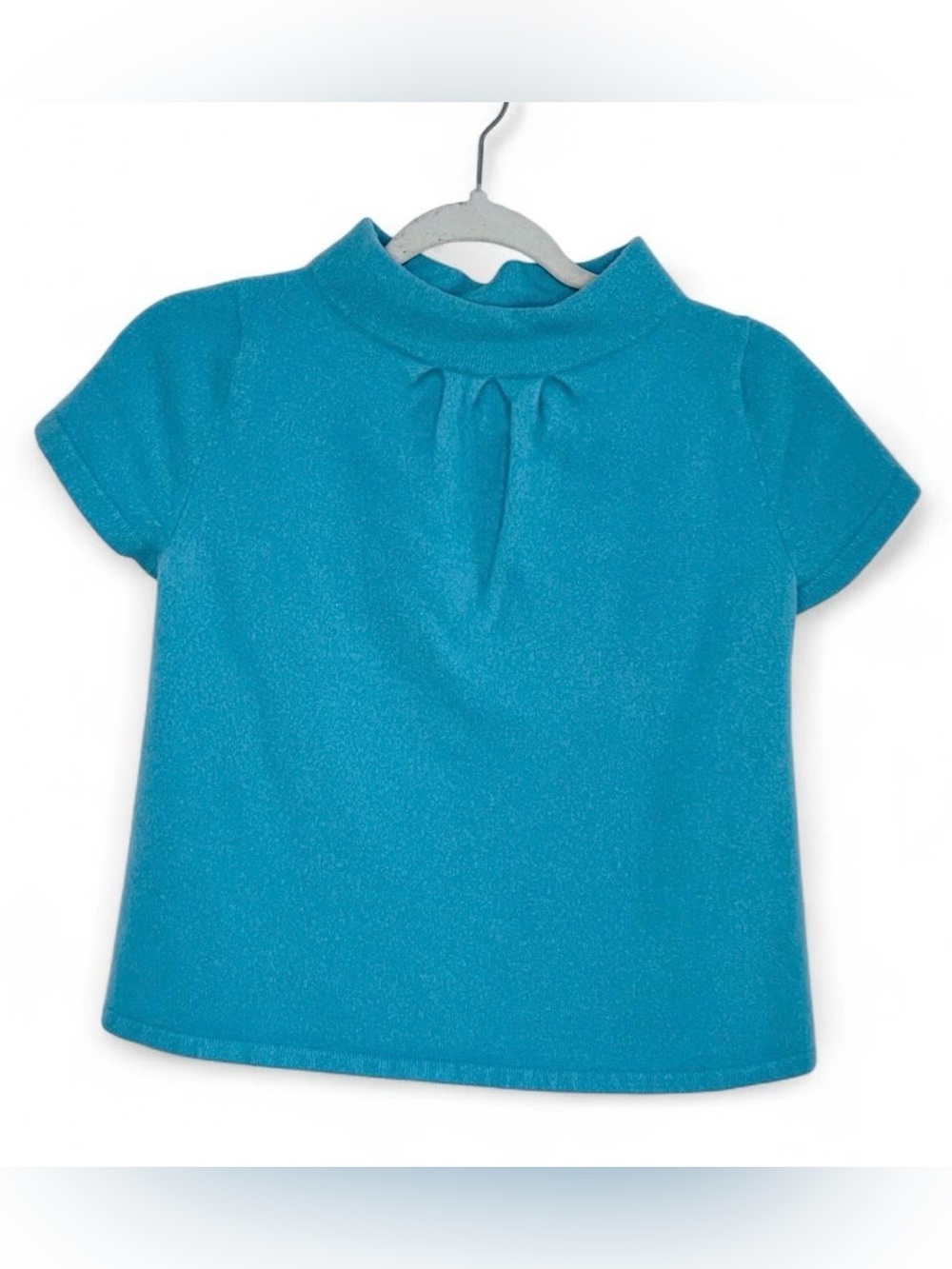 J.Crew 100% Cashmere Short Sleeve Sweater Robin’s Egg Blue Pleated Collar XS